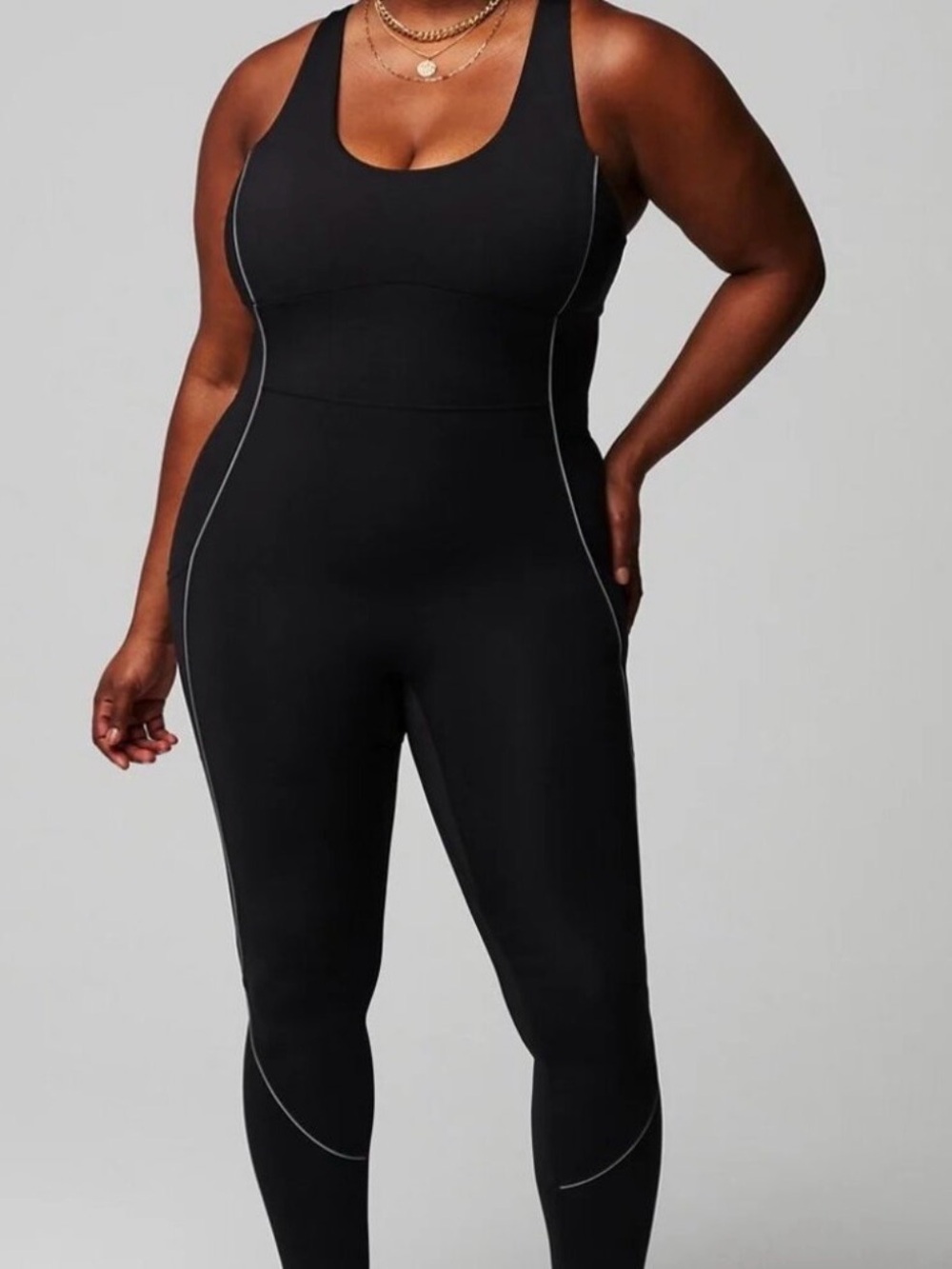 Fabletics XXL/1X Black Sculpting Tank Jumpsuit with Contrast Piping